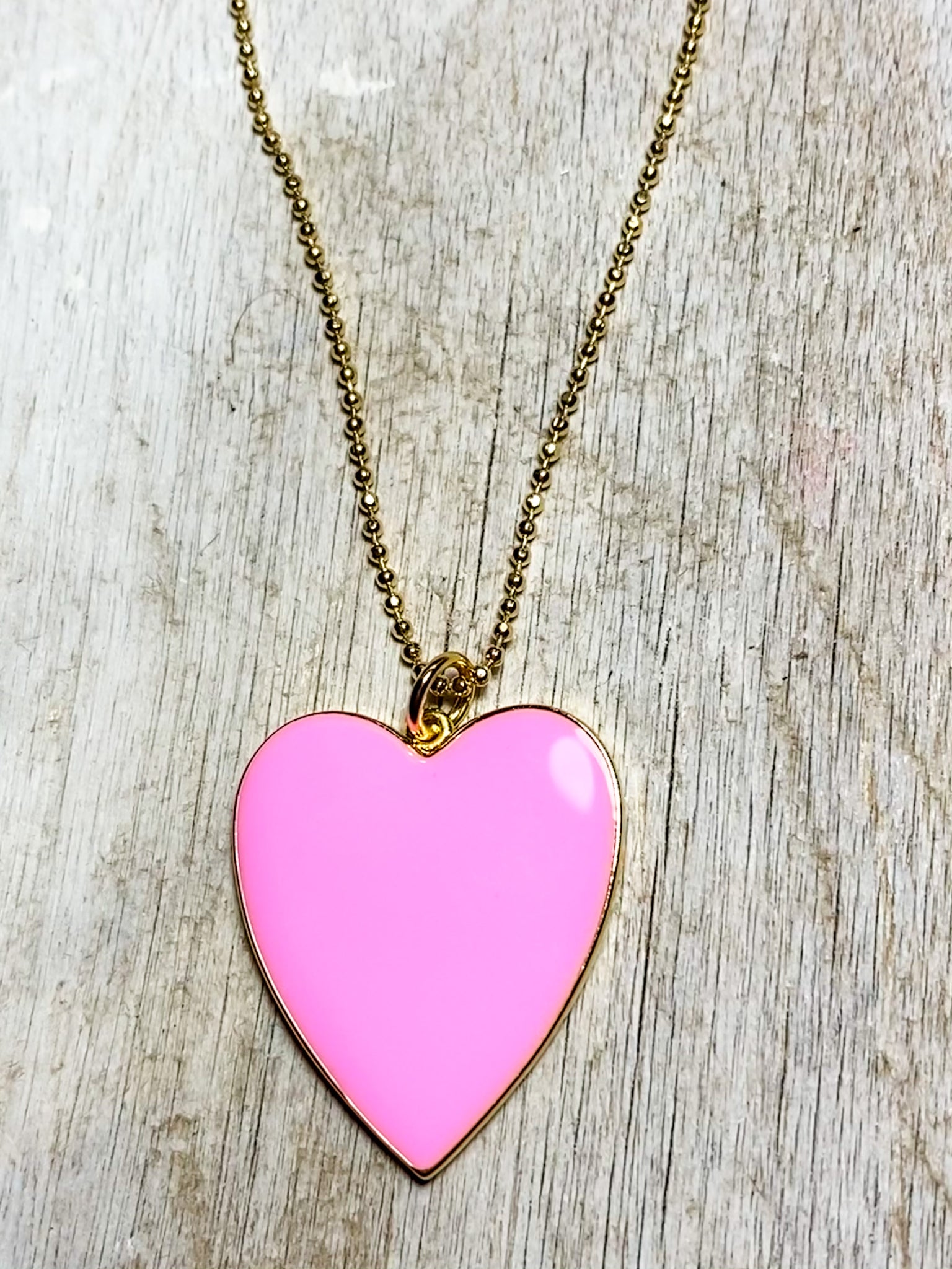 Enamel heart ball chain necklace