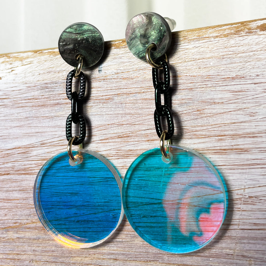 OUT OF THIS WORLD Iridescent acrylic earrings