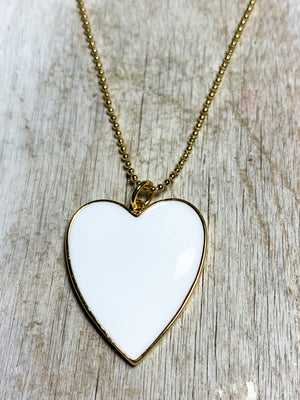 Enamel heart ball chain necklace