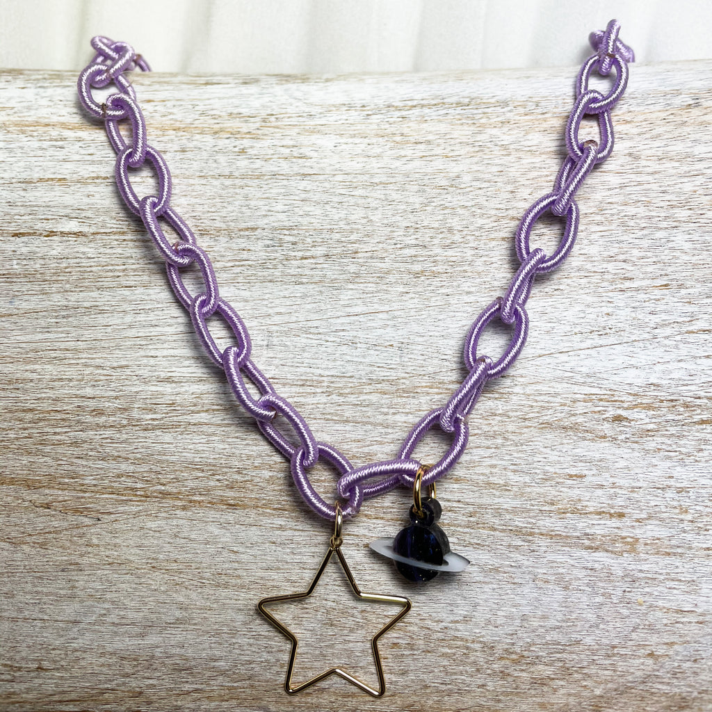 OUT OF THIS WORLDFabric chain star & planet necklace