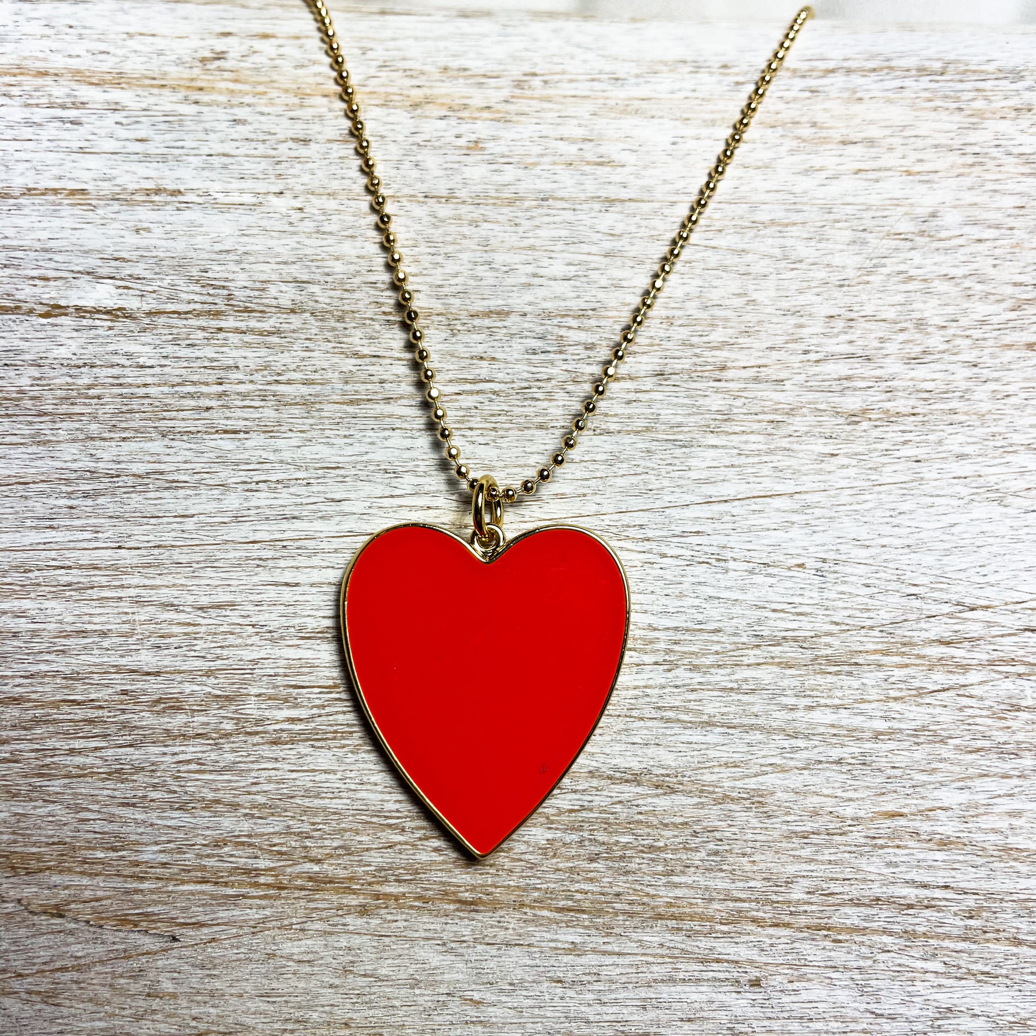 Enamel heart ball chain necklace