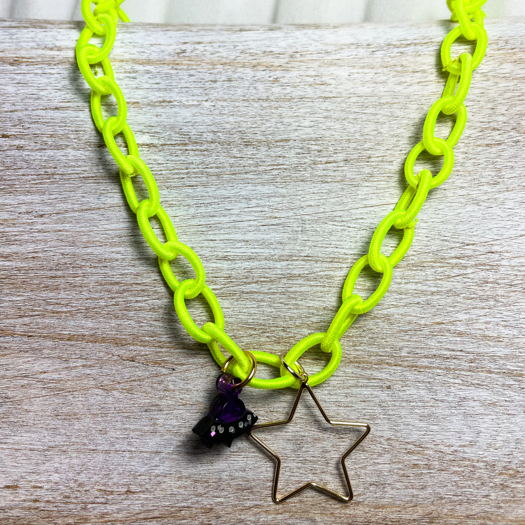 OUT OF THIS WORLD Fabric chain star & ufo necklace