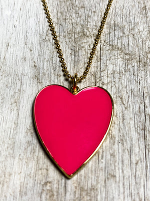 Enamel heart ball chain necklace