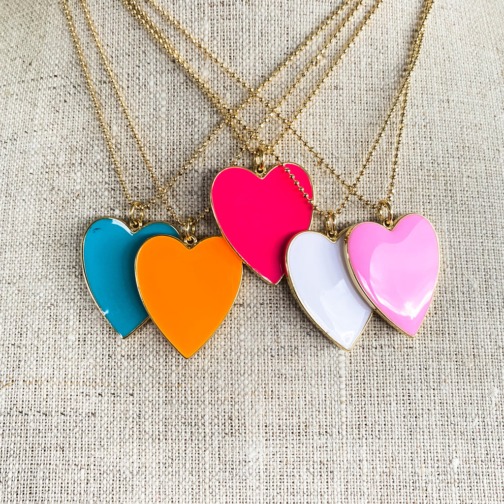 Enamel heart ball chain necklace