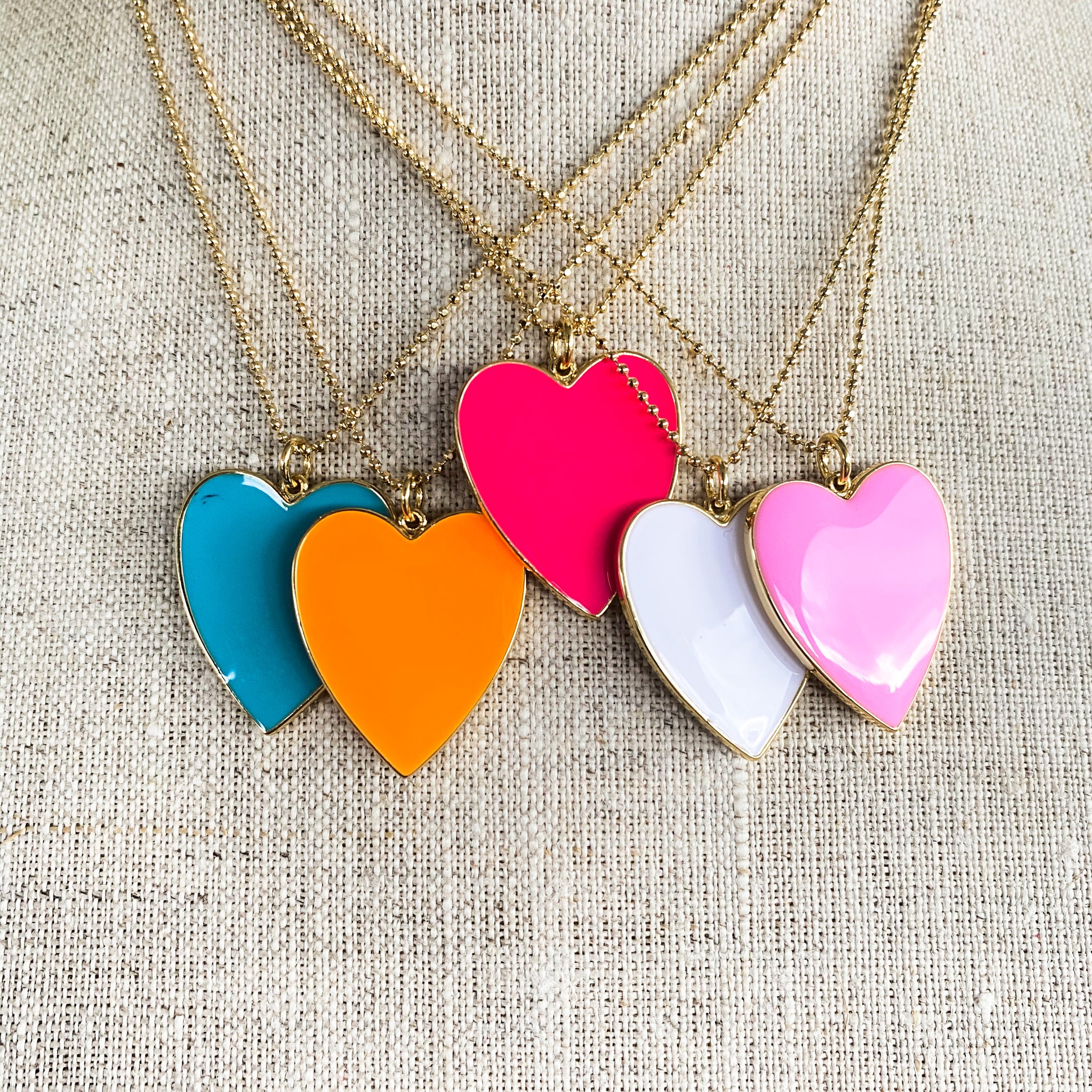 Enamel heart ball chain necklace