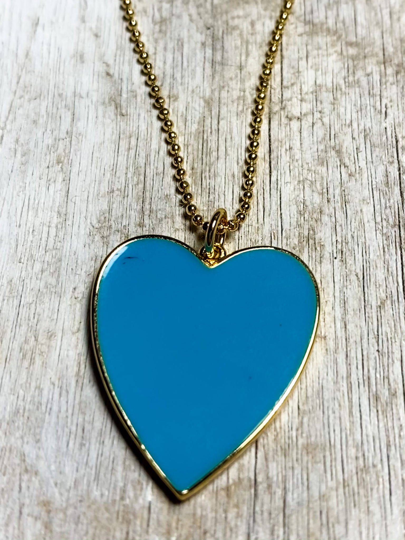 Enamel heart ball chain necklace